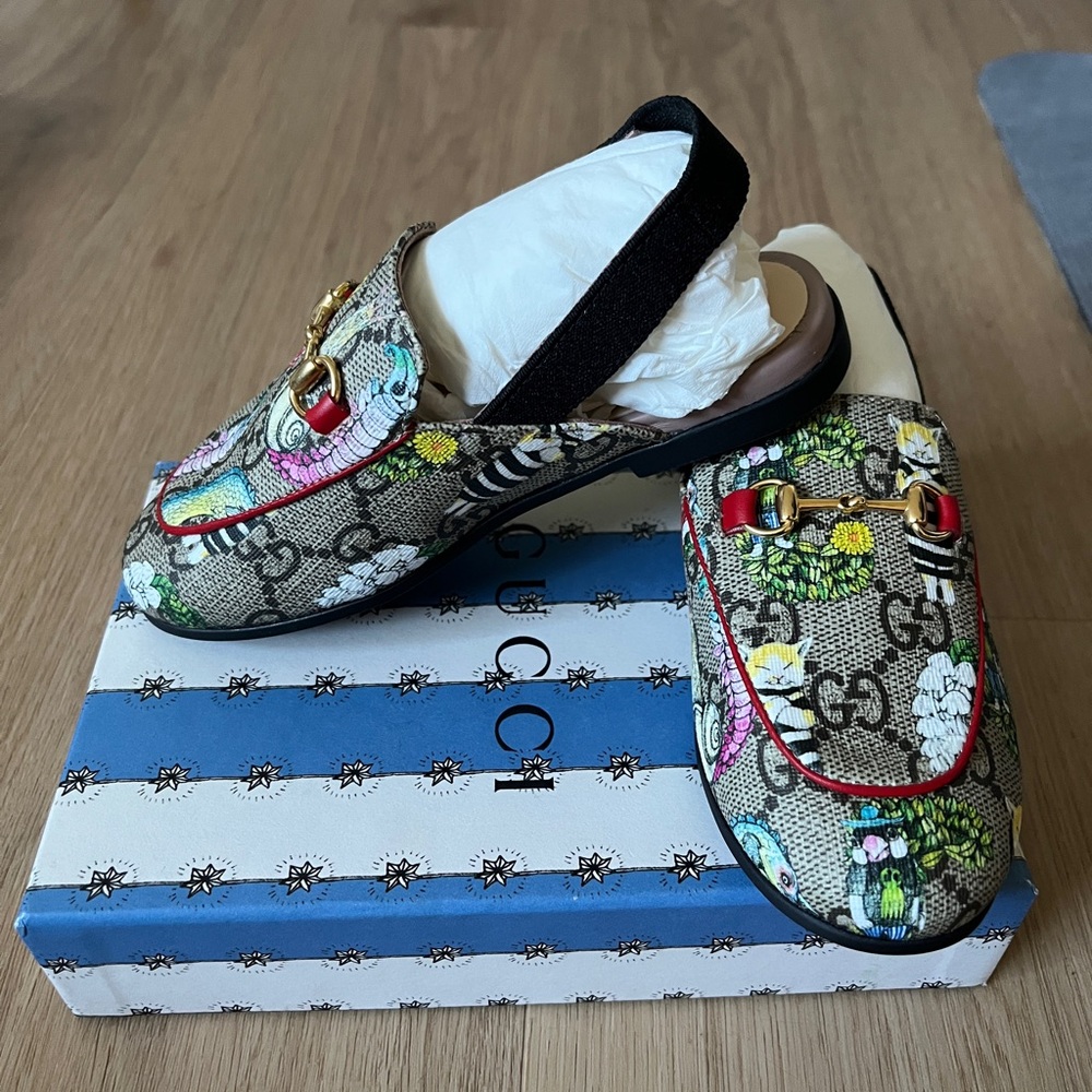 Gucci Kids Floral Slippers - Black and Green
